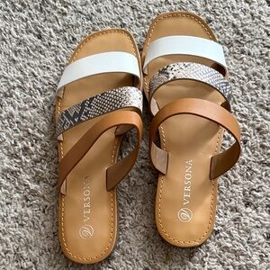 Versona Women's Strappy Sandals in White, Brown, and Tan